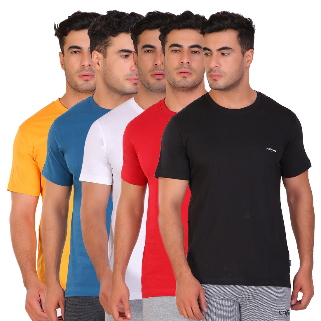 Hiflyers Men Slim Fit Solid Pack Of 5 Premium Round Neck T-Shirt Deep Pack of 10