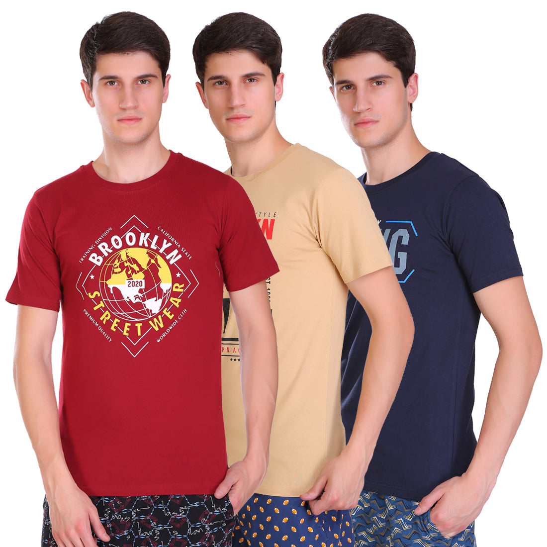 T.T. Men Slim Fit Printed Round Neck T-Shirt Pack of 12