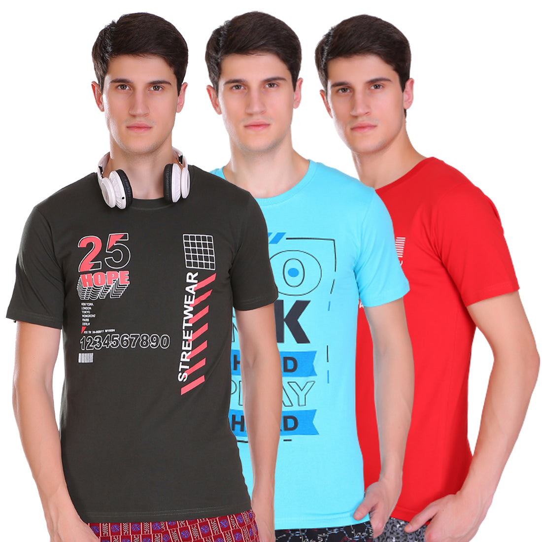 T.T. Men Slim Fit Printed Round Neck T-Shirt Pack of 12