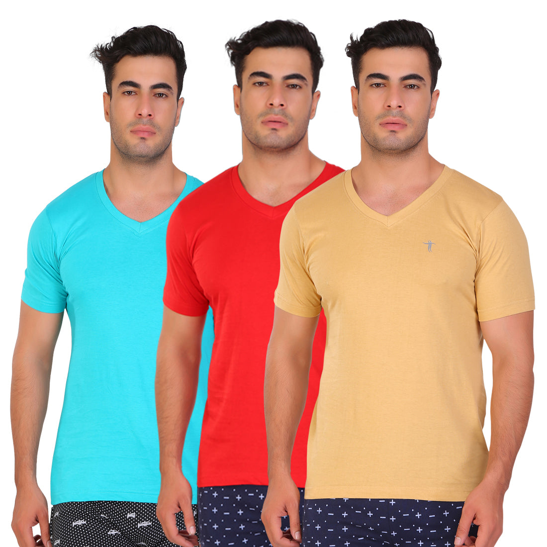 T.T. Men Slim Fit V-Neck T-Shirt Solid Pack Of 12